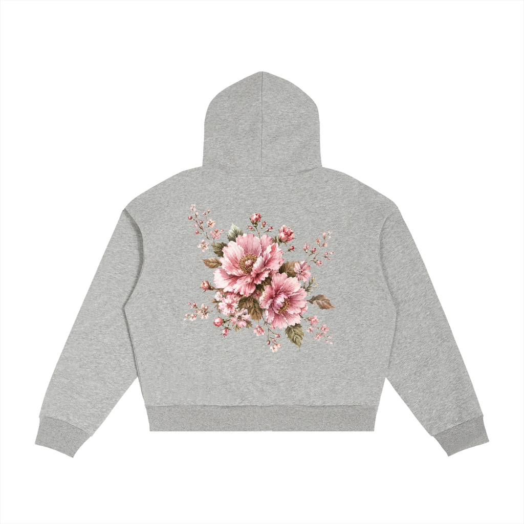 "Flowers" Plaid Boxy Zip Hoodie