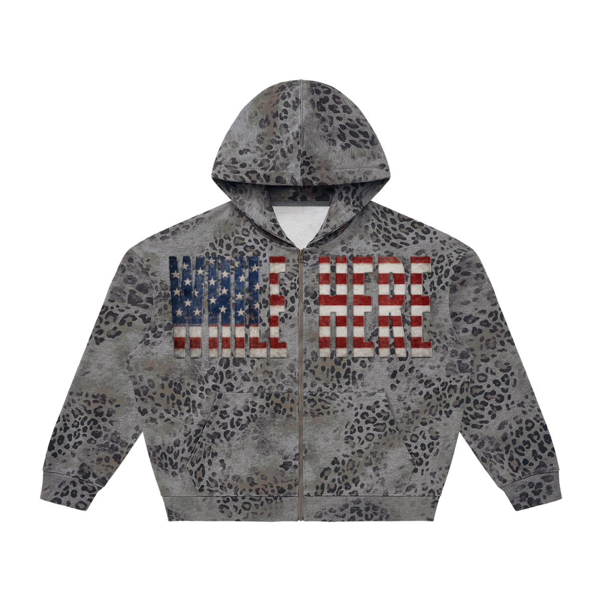 "While In ____ " Vintage Wash Leopard Full Zip Hoodie