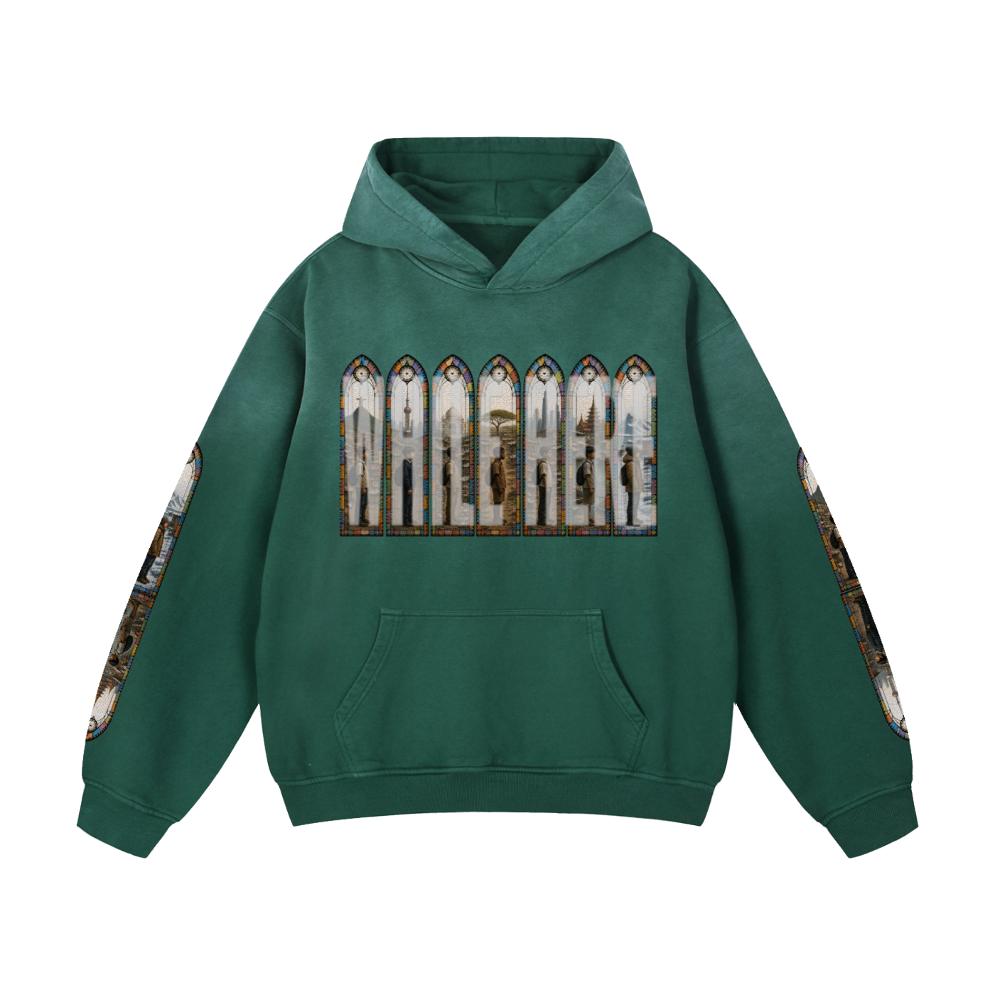 "Mosaic Contienents " Heavyweight Sunfade Oversized Hoodie
