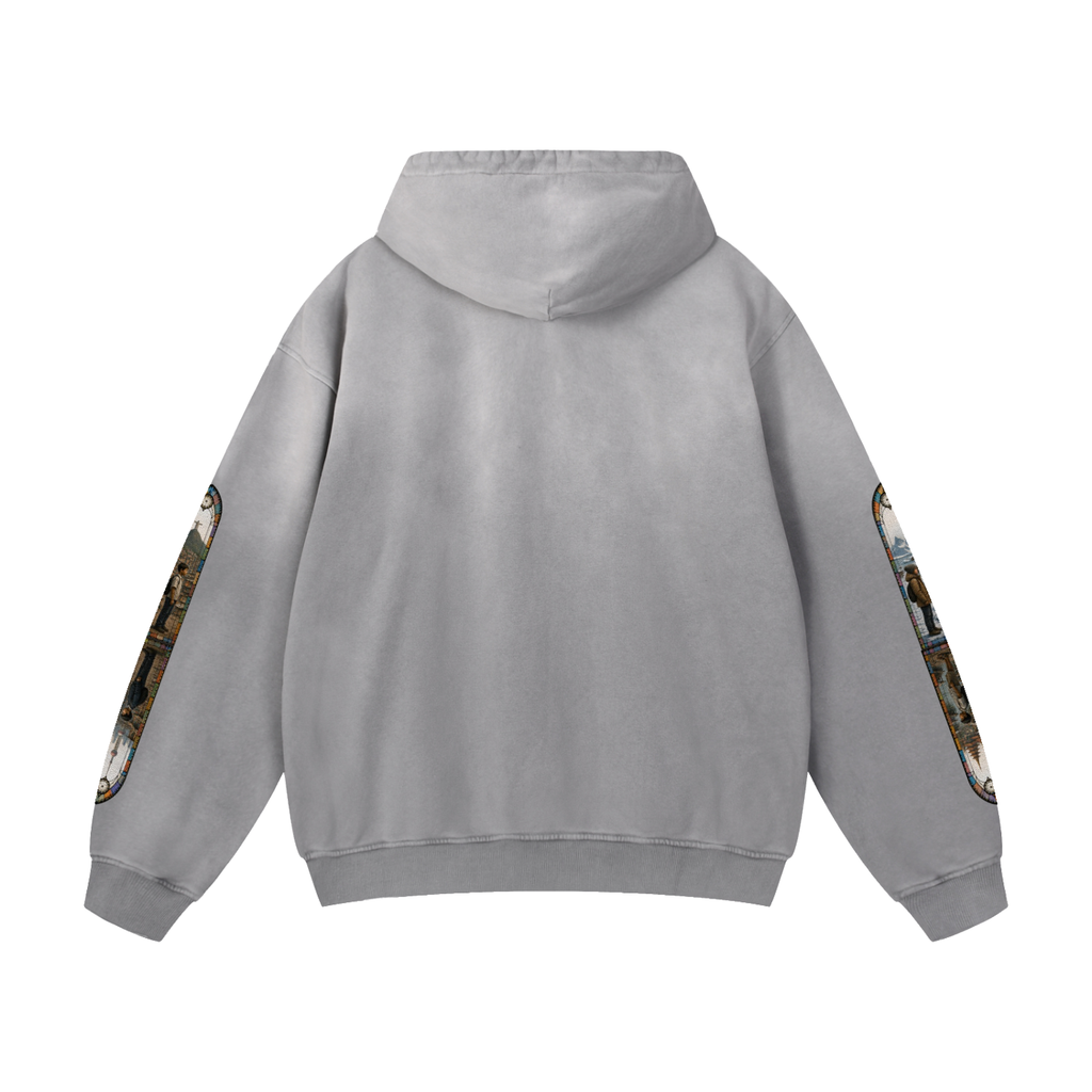 "Mosaic Contienents " Heavyweight Sunfade Oversized Hoodie