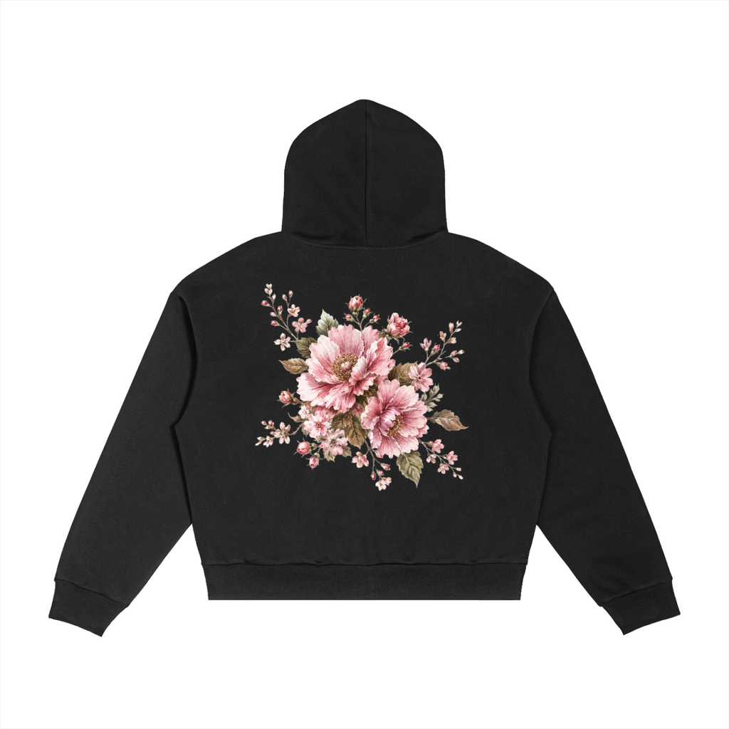 "Flowers" Plaid Boxy Zip Hoodie
