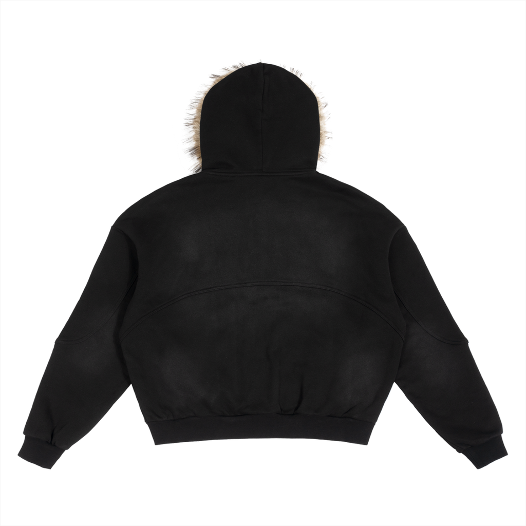 "While Here Cheetah Print" Sun Fade Boxy Detachable Fur Hoodie