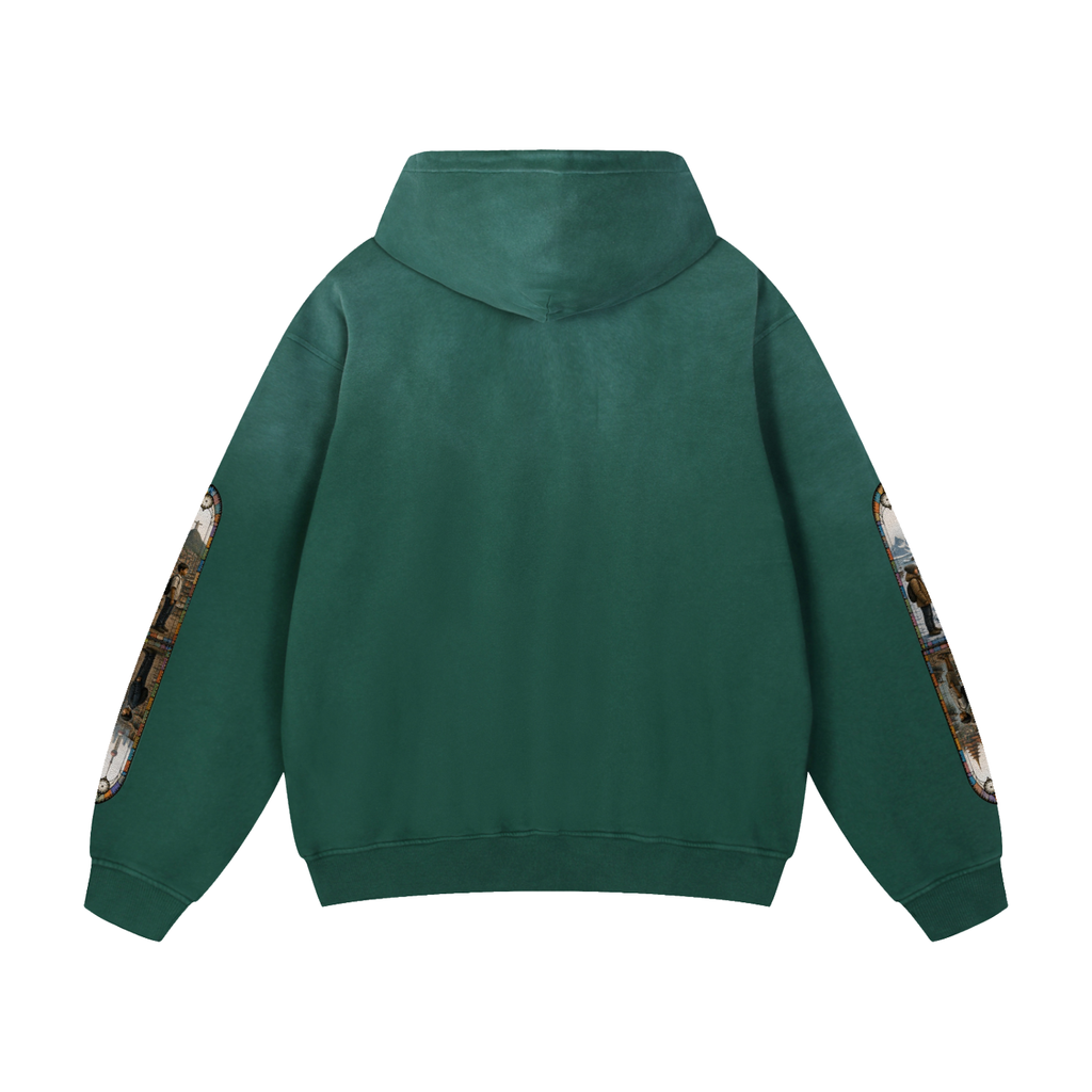"Mosaic Contienents " Heavyweight Sunfade Oversized Hoodie