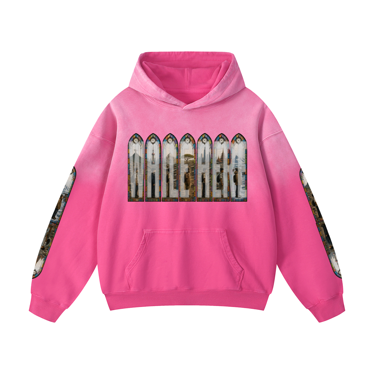 "Mosaic Contienents " Heavyweight Sunfade Oversized Hoodie