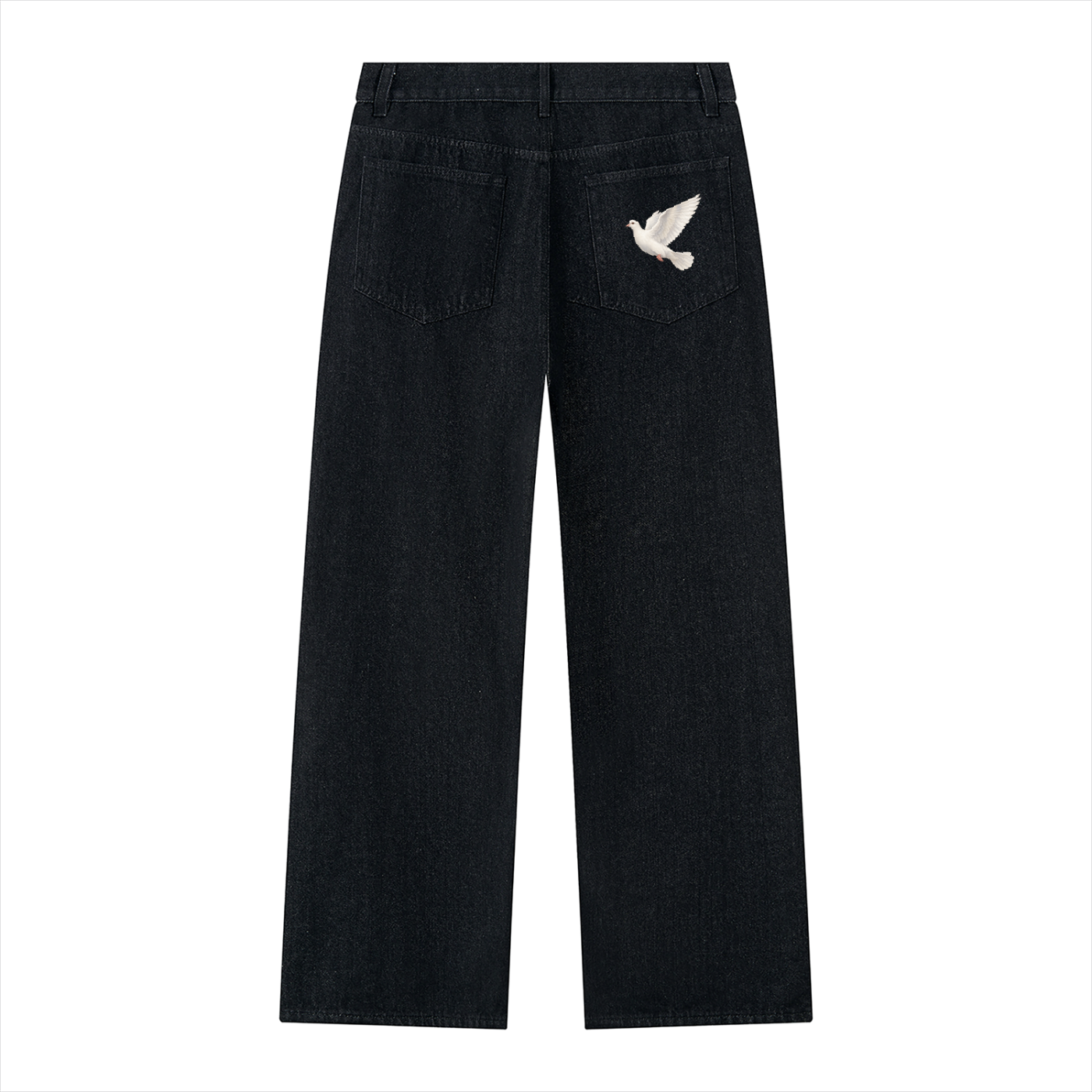 "While Here Dove" Vintage Wash Wide Leg Denim Jeans