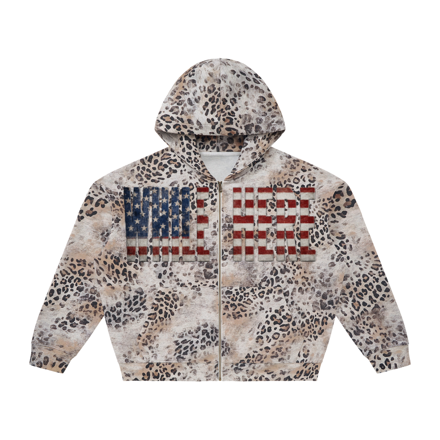 "While In ____ " Vintage Wash Leopard Full Zip Hoodie