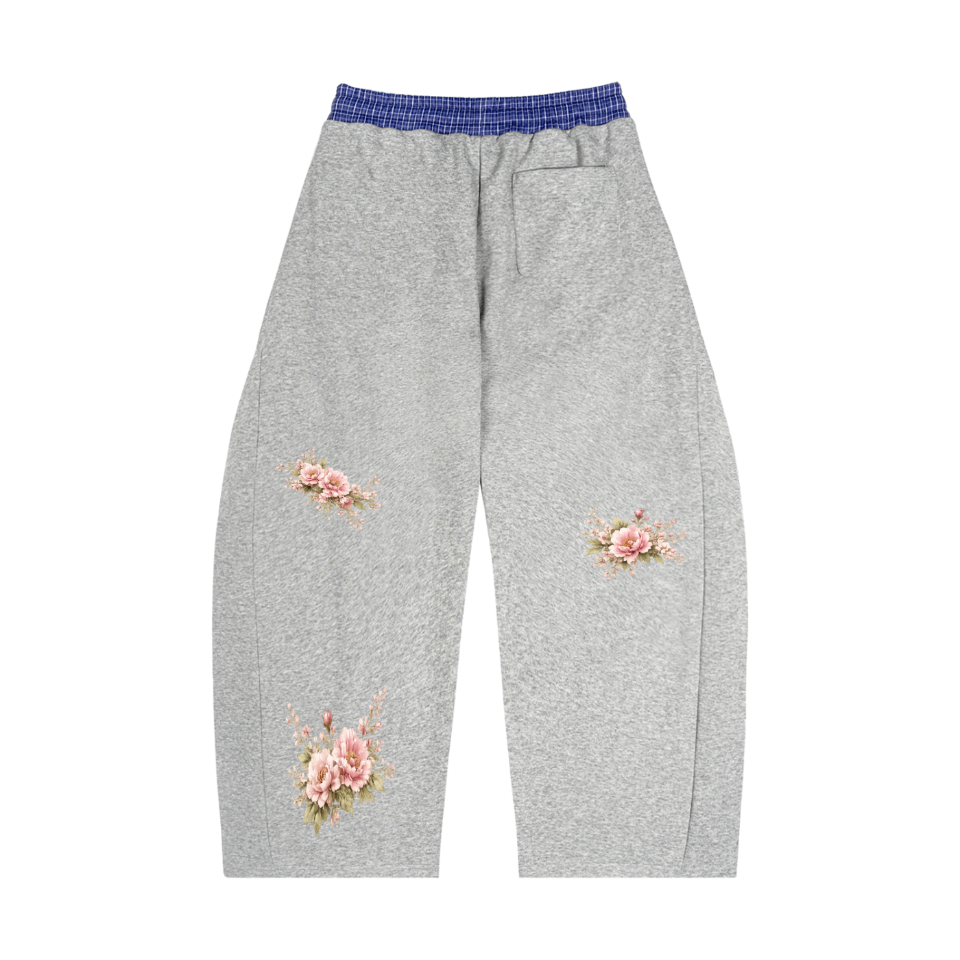 "Flowers" Plaid Waistband Barrel Sweatpants