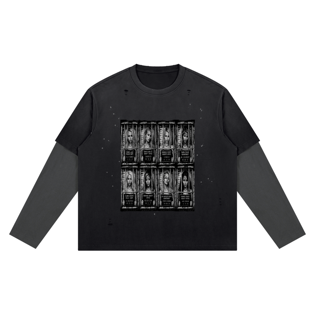 "Jailed" Unisex Vintage Wash Distressed Layer T-Shirt