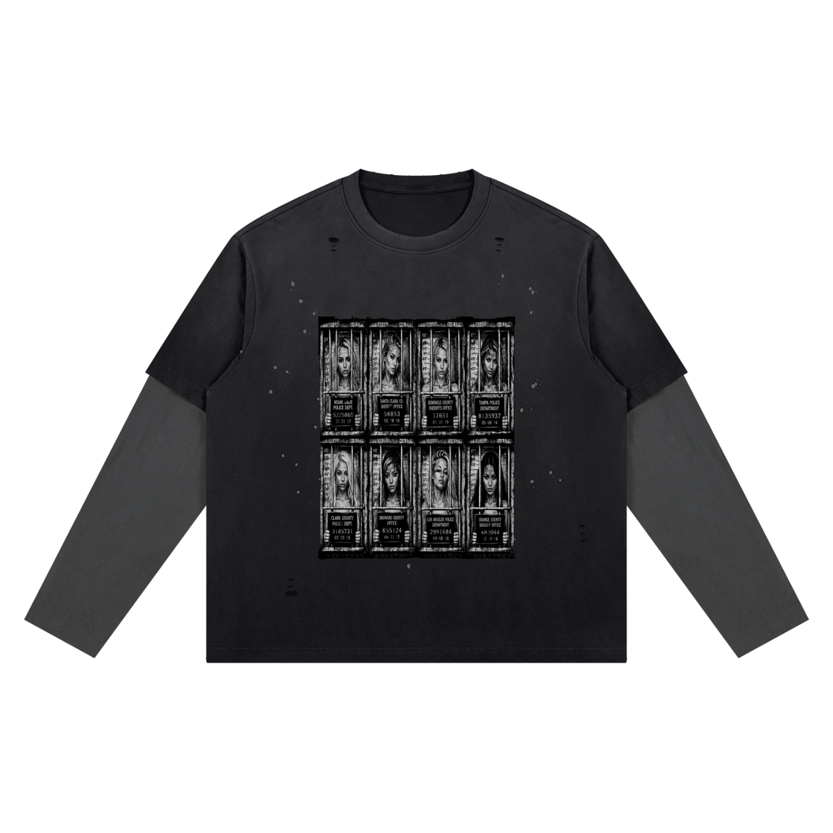 "Jailed" Unisex Vintage Wash Distressed Layer T-Shirt