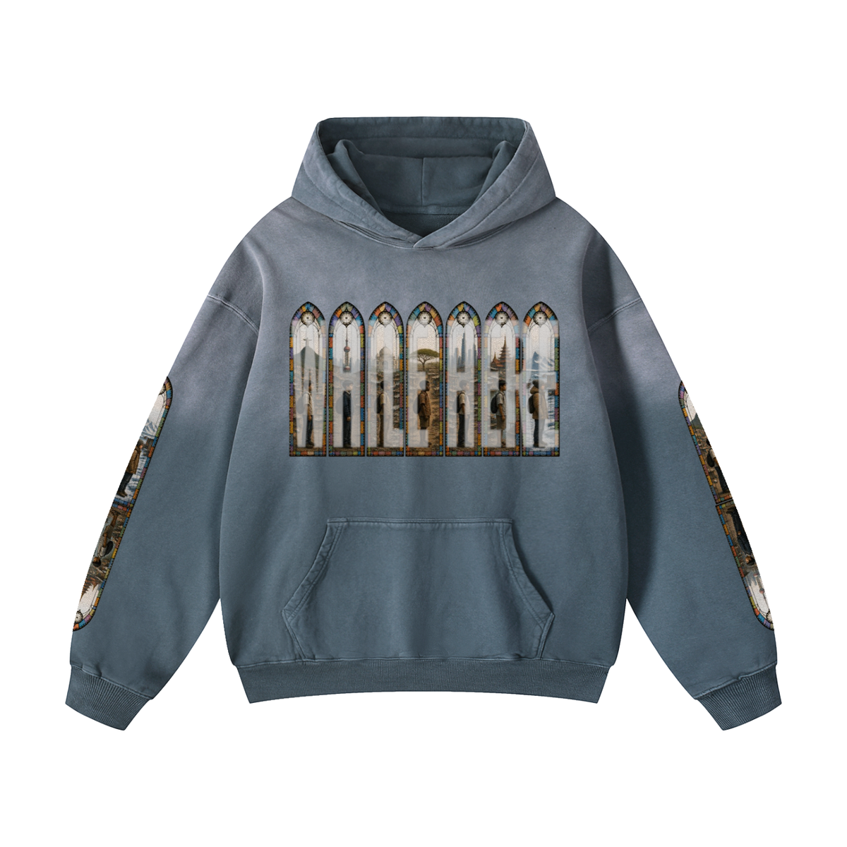 "Mosaic Contienents " Heavyweight Sunfade Oversized Hoodie