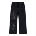 "While Here Dove" Vintage Wash Wide Leg Denim Jeans