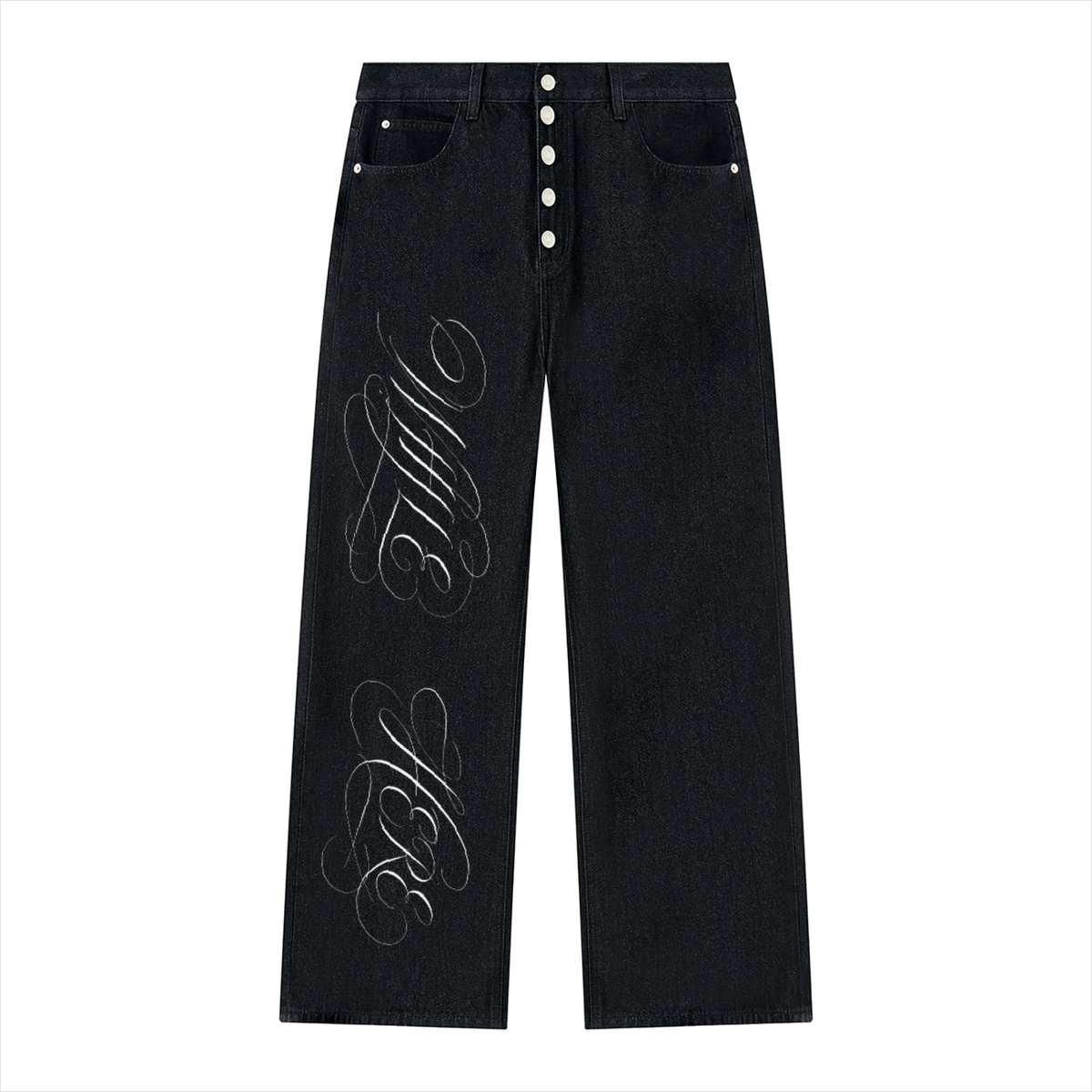 "While Here Dove" Vintage Wash Wide Leg Denim Jeans