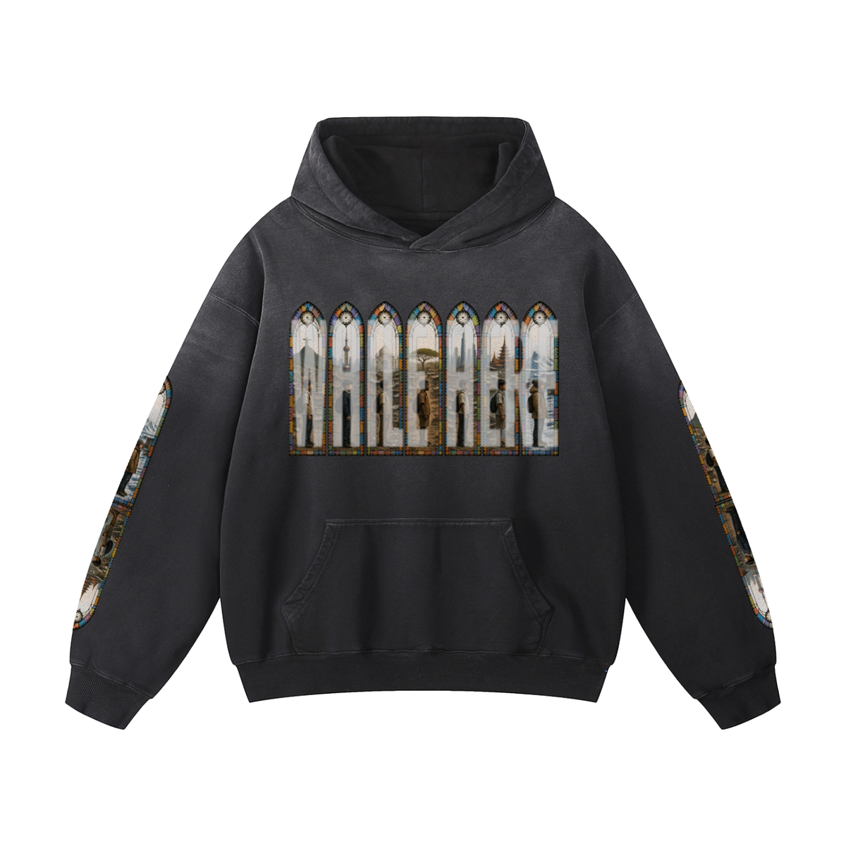 "Mosaic Contienents " Heavyweight Sunfade Oversized Hoodie