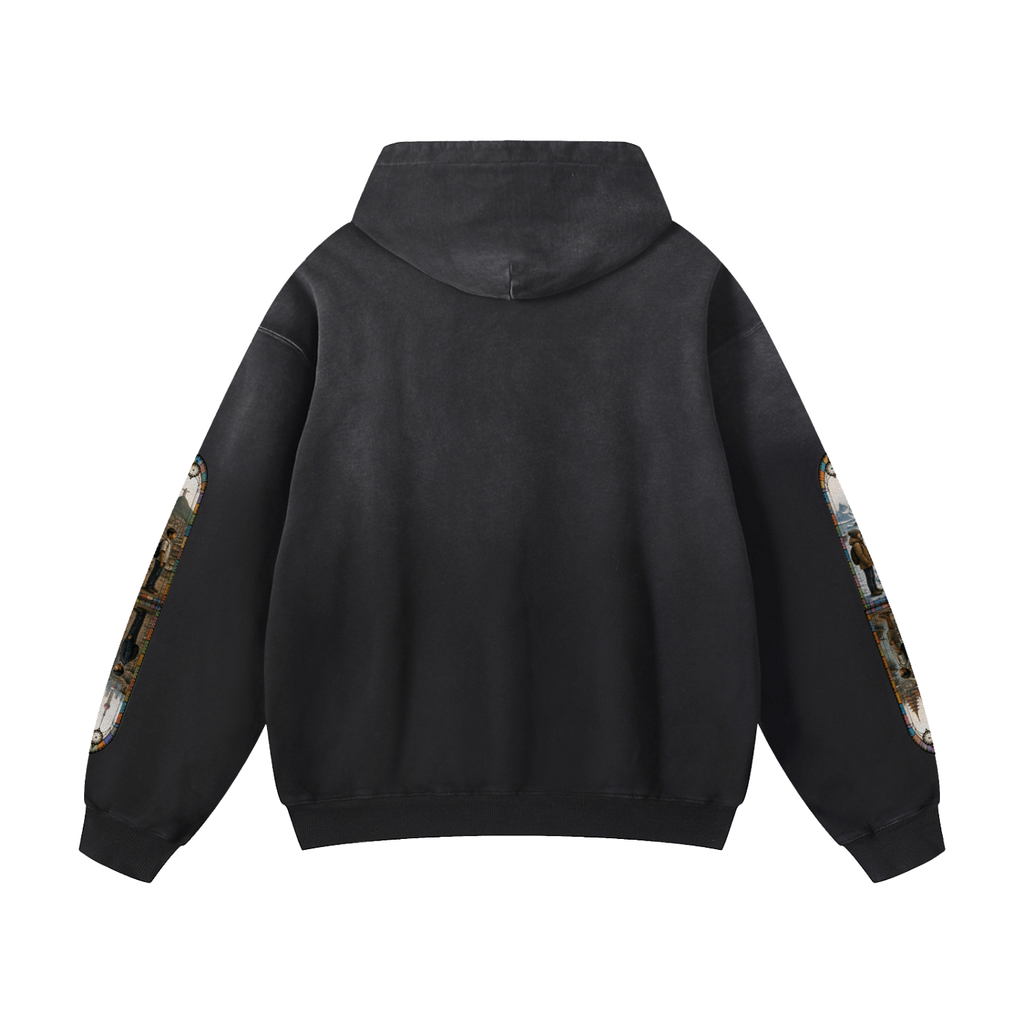 "Mosaic Contienents " Heavyweight Sunfade Oversized Hoodie