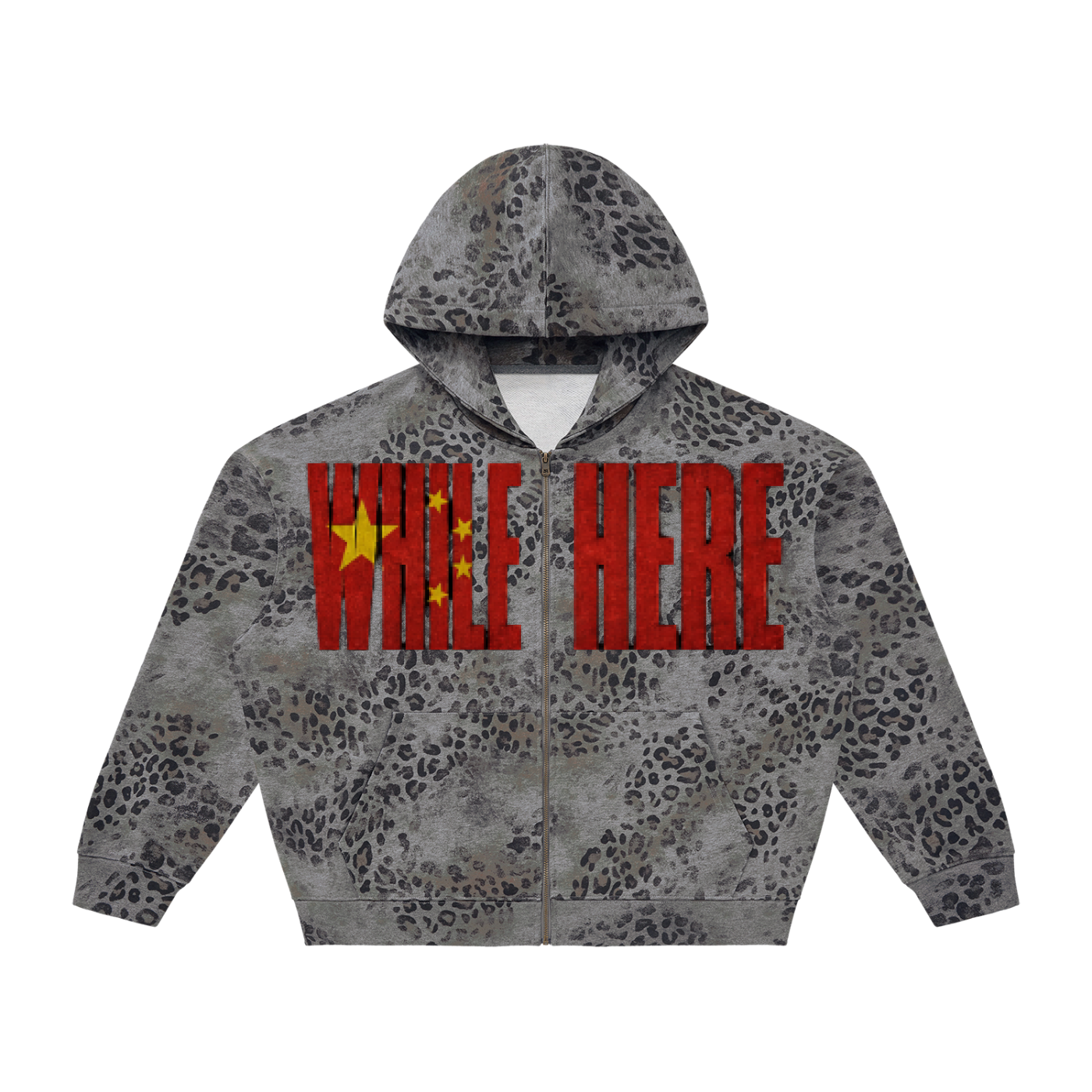 "While In ____ " Vintage Wash Leopard Full Zip Hoodie