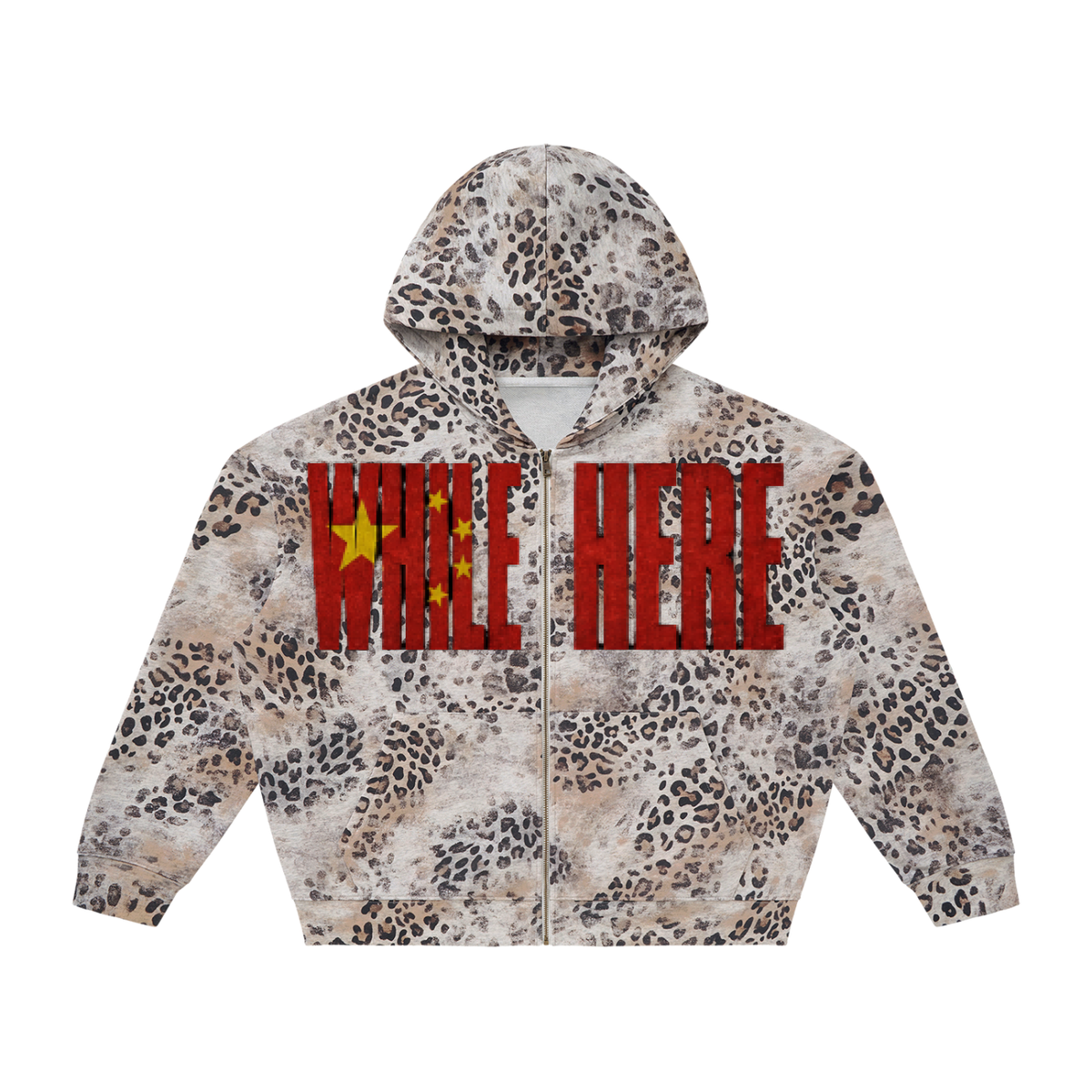"While In ____ " Vintage Wash Leopard Full Zip Hoodie