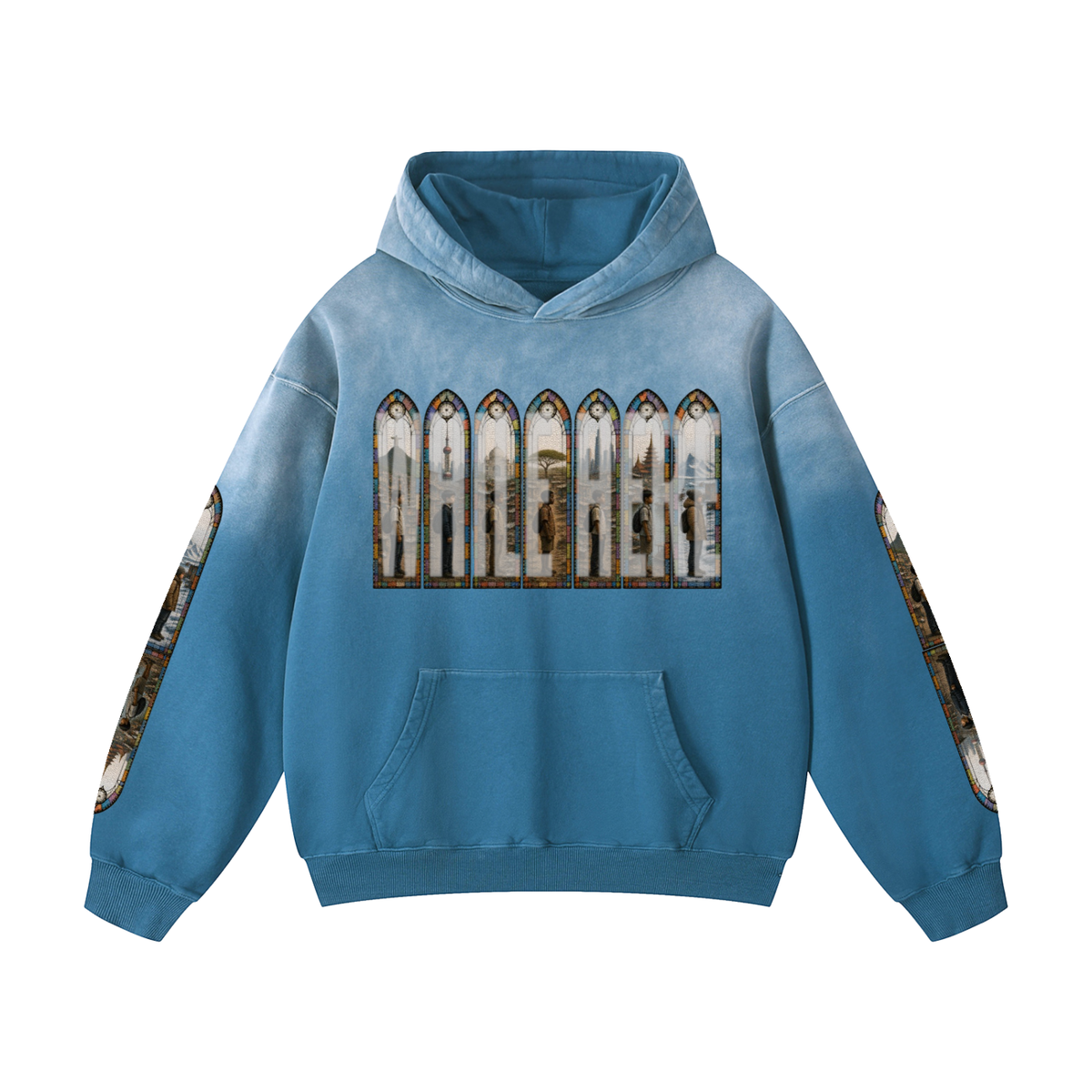 "Mosaic Contienents " Heavyweight Sunfade Oversized Hoodie