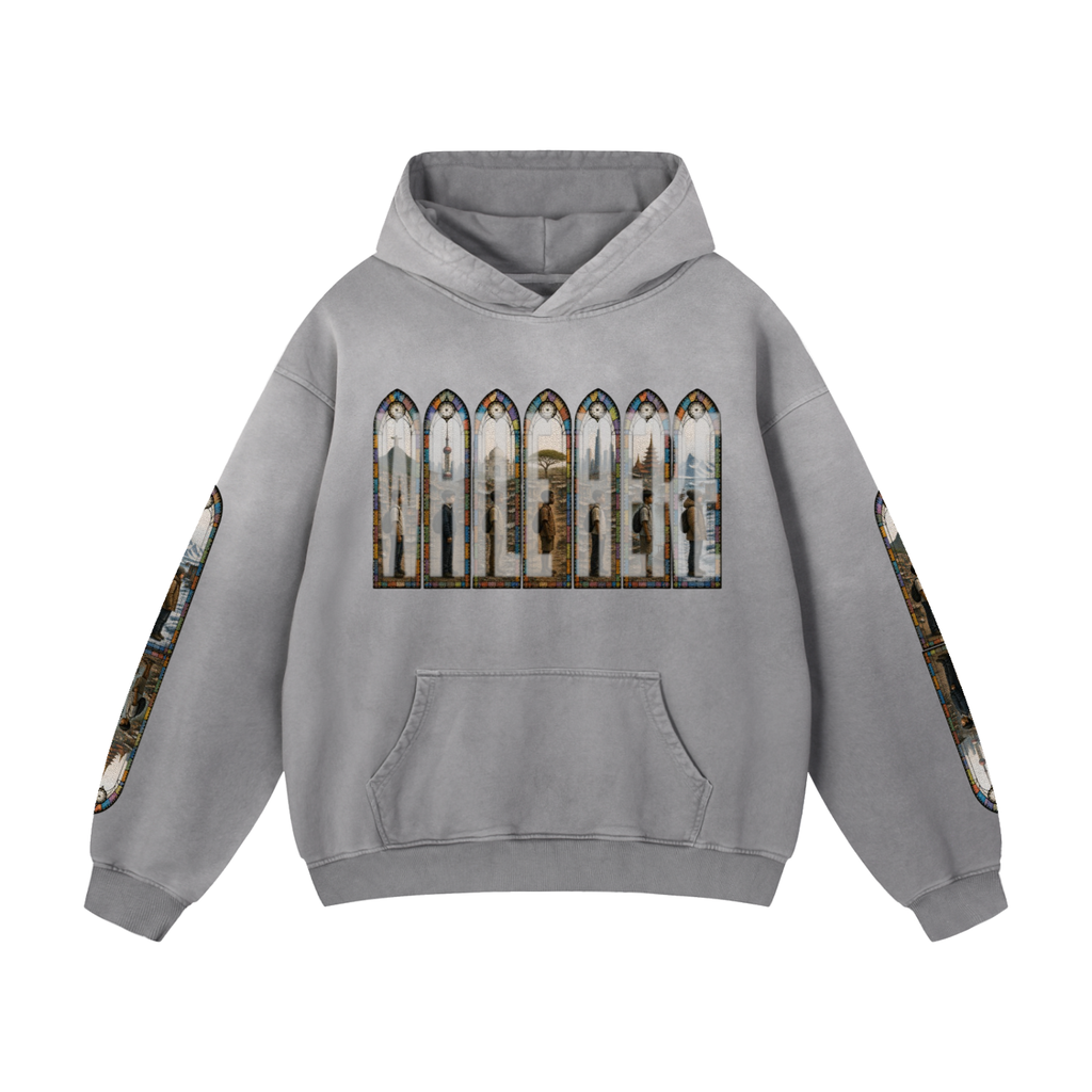 "Mosaic Contienents " Heavyweight Sunfade Oversized Hoodie