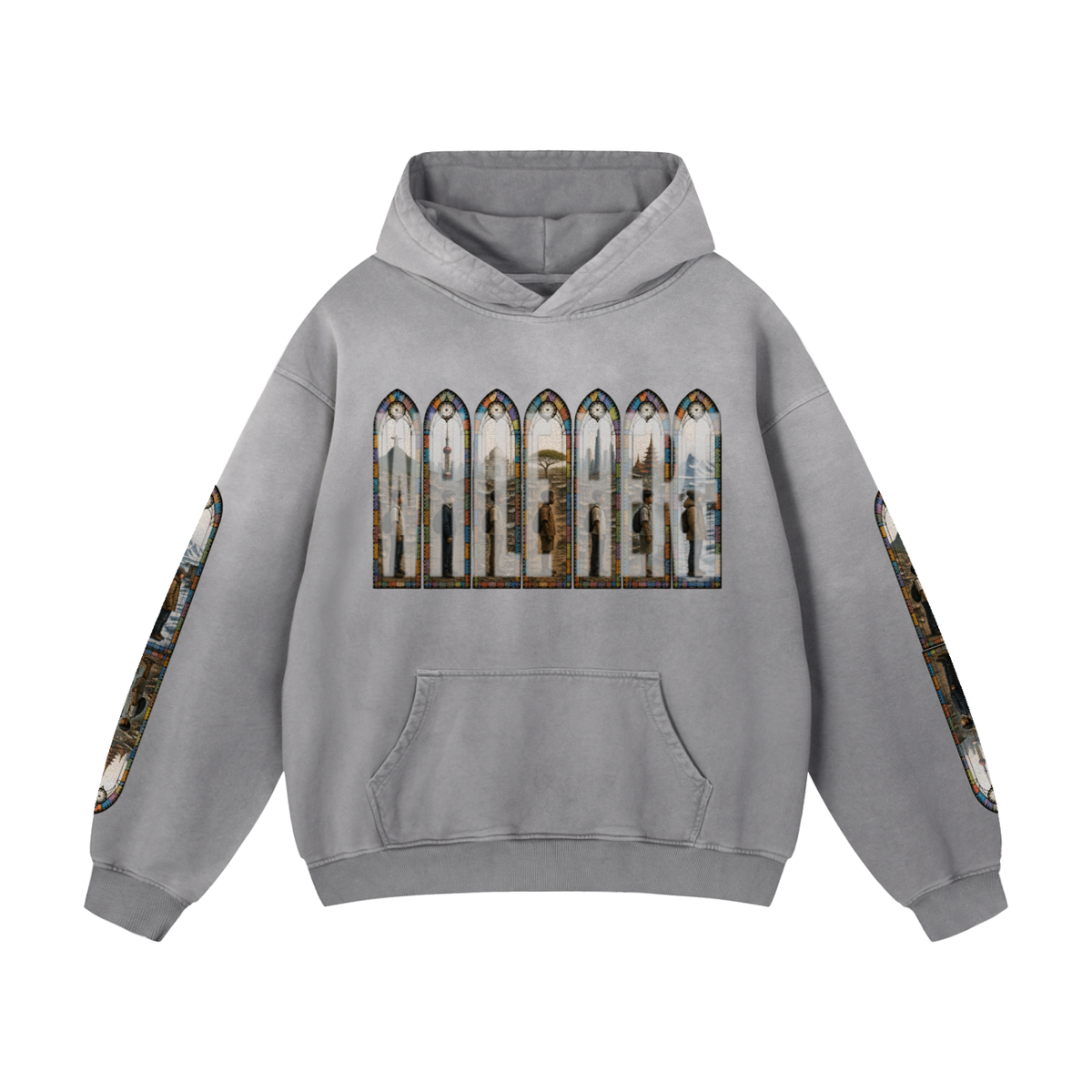 "Mosaic Contienents " Heavyweight Sunfade Oversized Hoodie