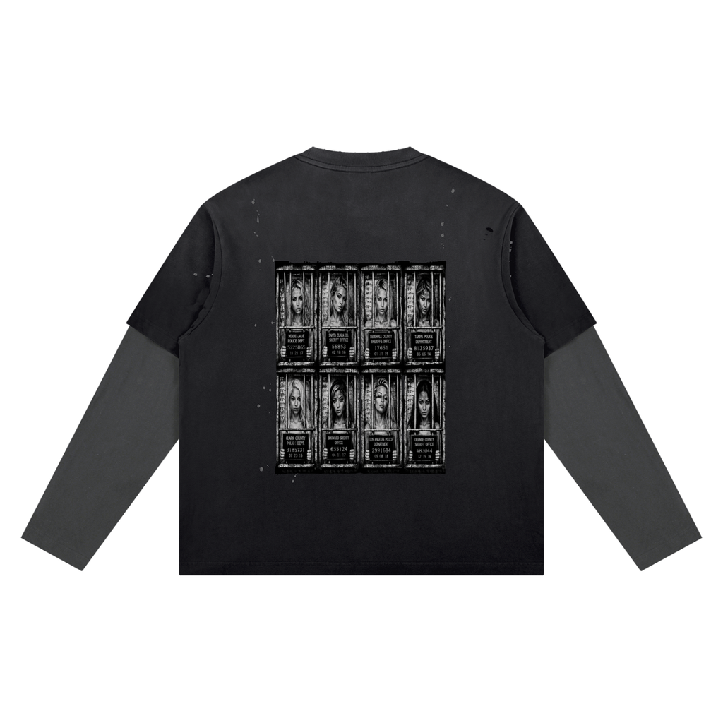 "Jailed" Unisex Vintage Wash Distressed Layer T-Shirt