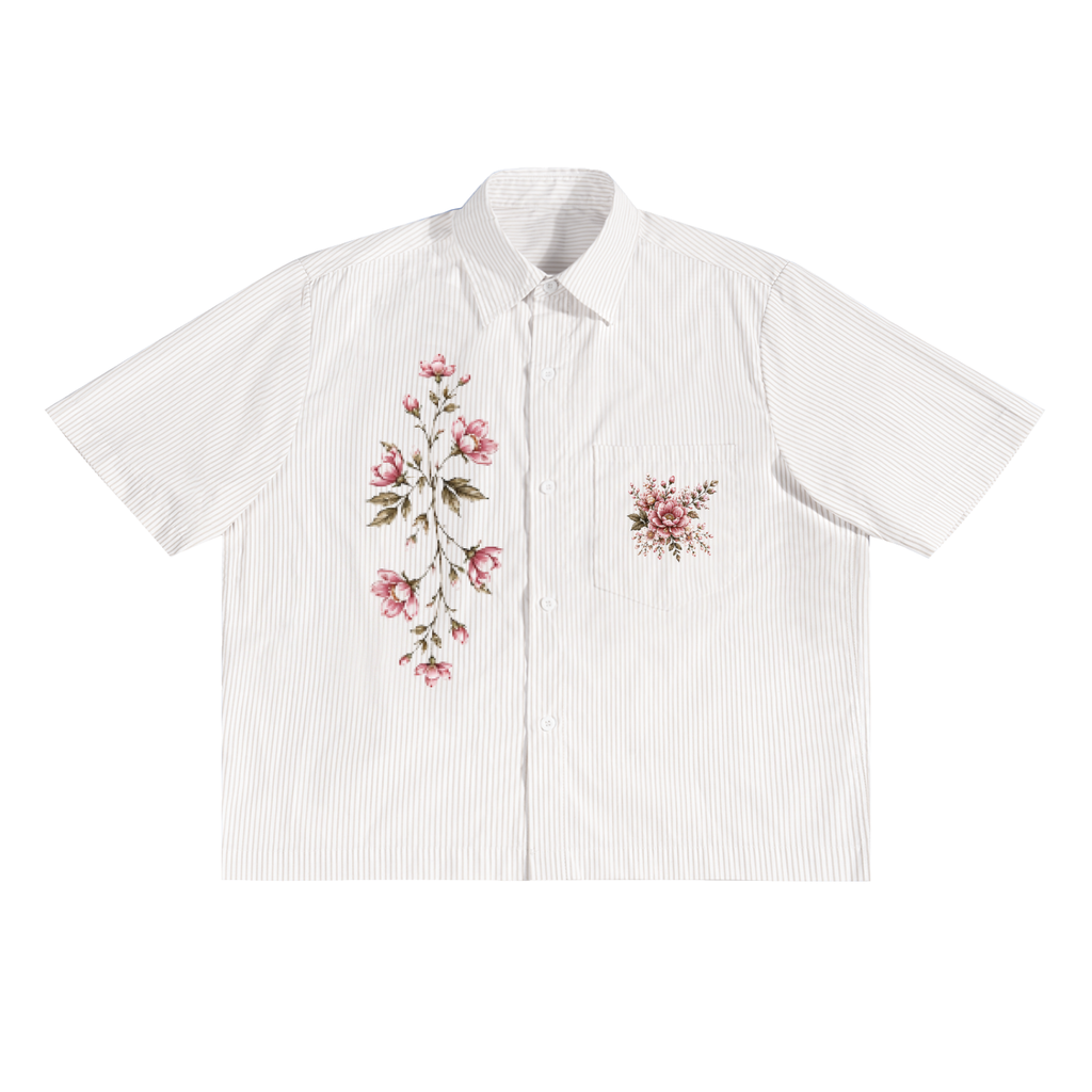 "Flowers" Oversized Vertical Stripe Boxy Shirt