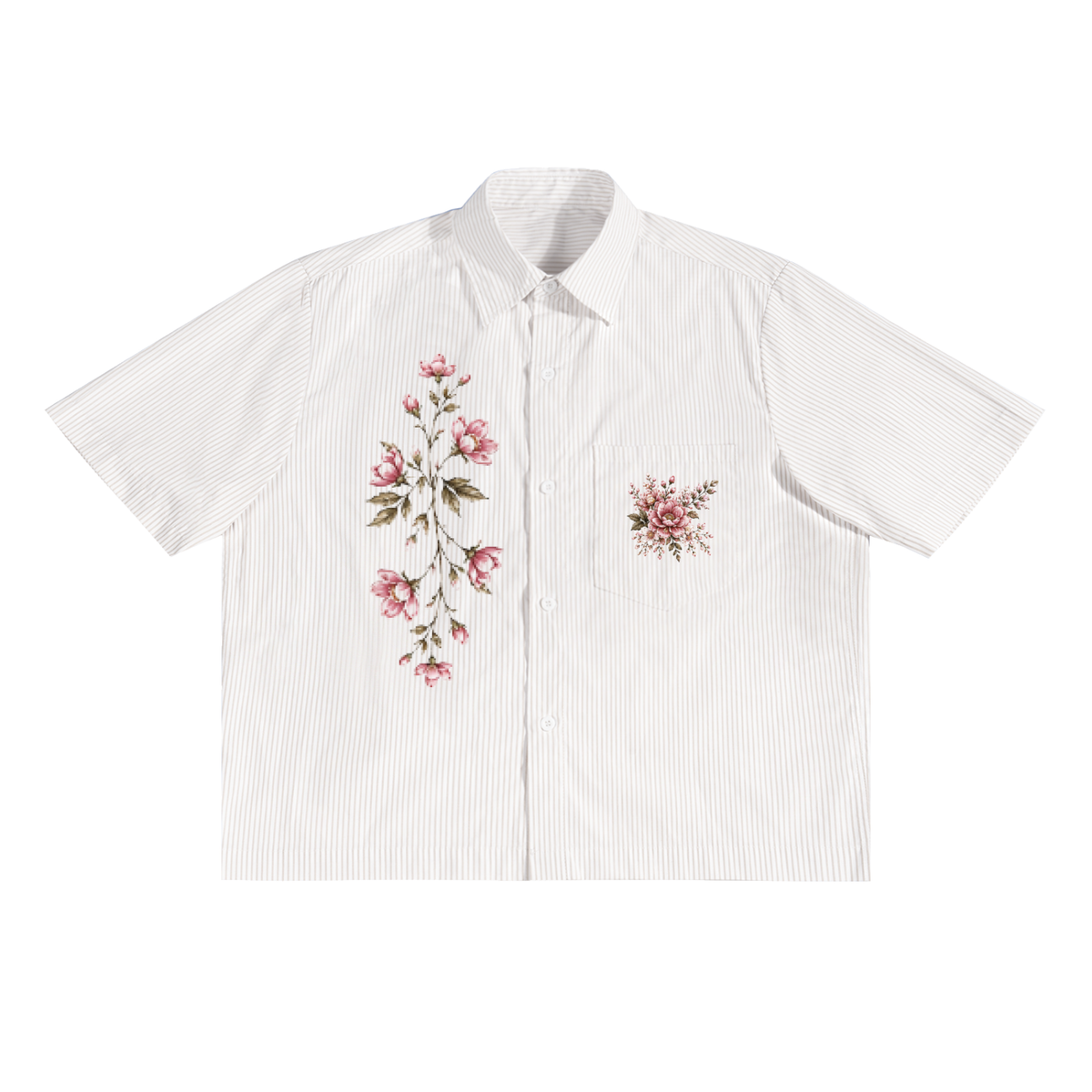 "Flowers" Oversized Vertical Stripe Boxy Shirt